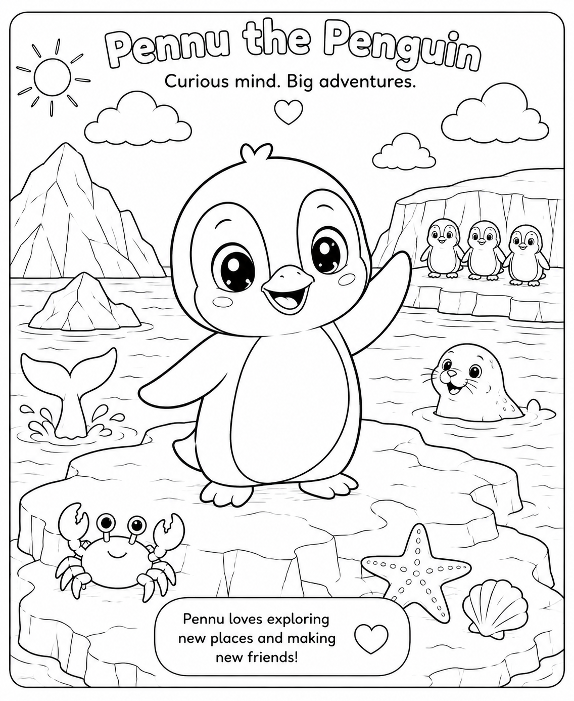 Pennu the Penguin printable colouring page