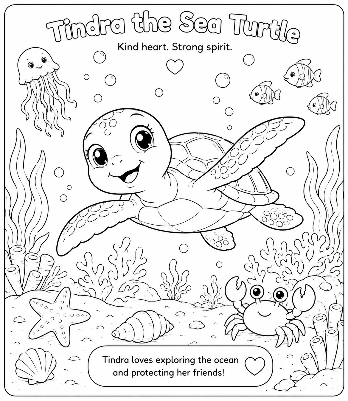 Tindra the Sea Turtle printable colouring page