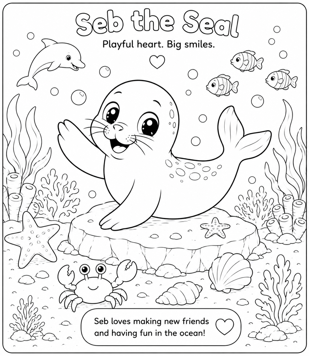 Seb the Seal printable colouring page