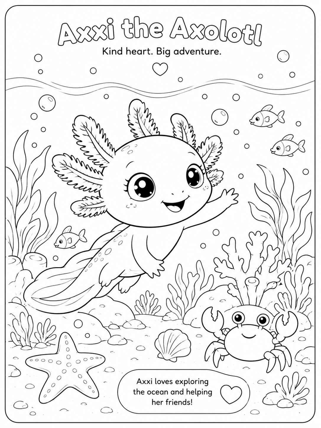 Axxi the Axolotl printable colouring page